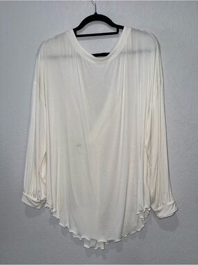 Free People Cream Long Sleeve Ruffled Hem Tee